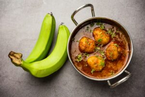Banana Kofta curry also known as Kachche Kele Ke Kofte in India