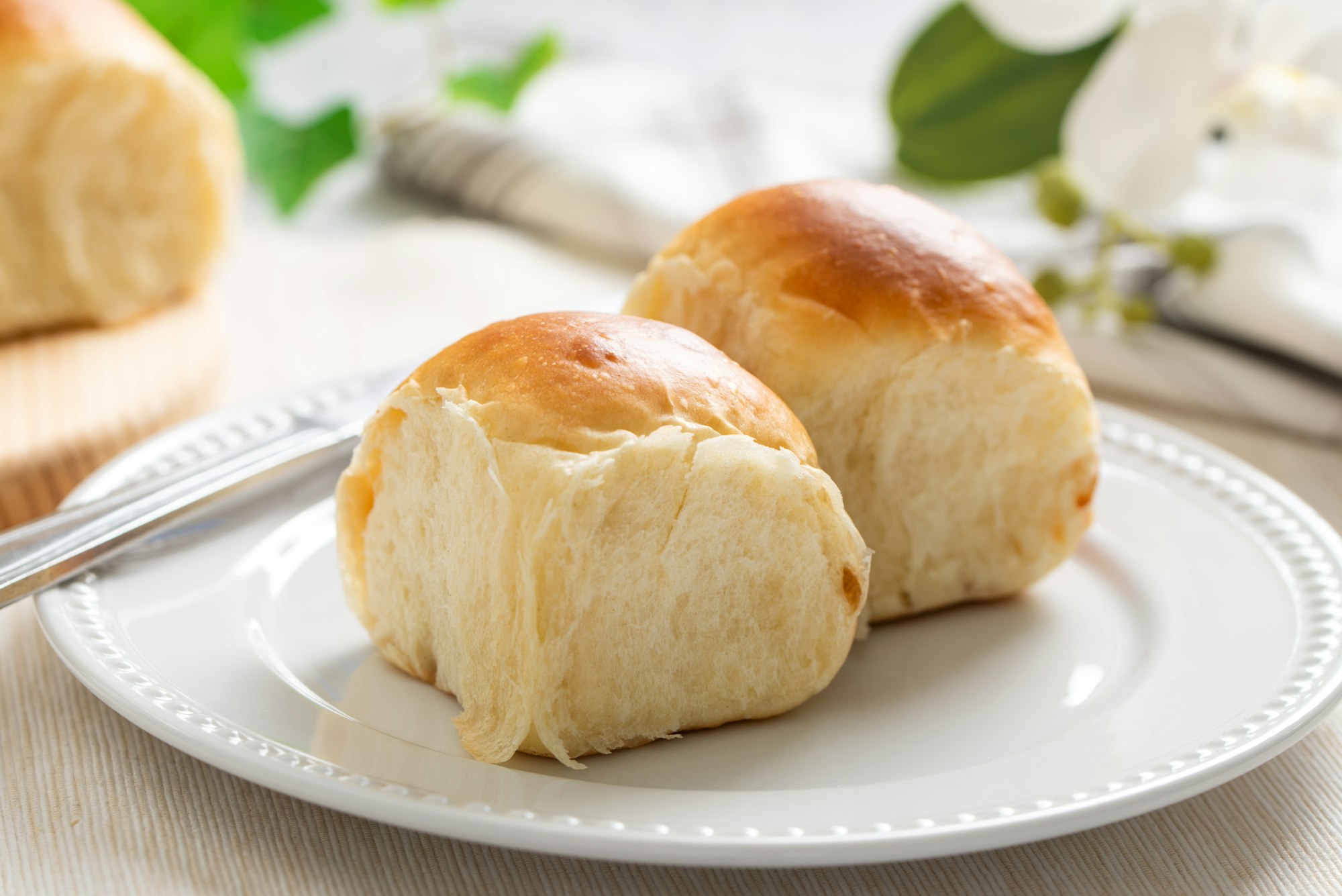 Golden brown dinner rolls bread