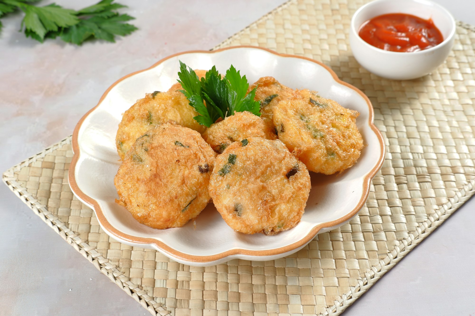 Perkedel, Indonesian fried mashed potato minced beef patties